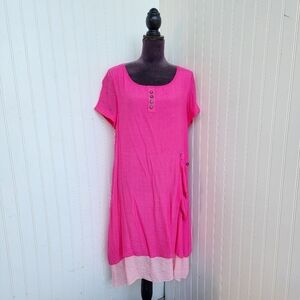 Miss Nikky Women's Crinkle Boho Tiered Short Sleeve Tunic Dress Layered Boho M